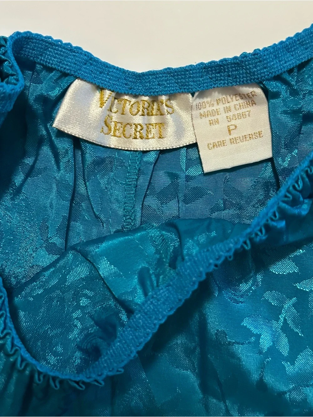 Vtg Victoria's Secret Gold Label Teal Satin Flutter Panties Size P (XS or S)